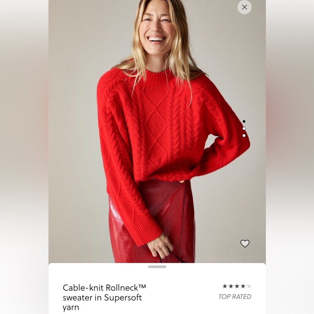 J.CREW Red Cable-Knit Rollneck Sweater in Supersoft Yarn NEW - Picture 6 of 7